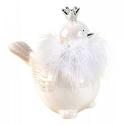 Ptak w srebrnej koronie, z piórami - Figurka dekoracyjna 16 cm