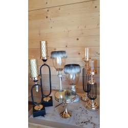 Złoty świecznik metalowy ze szklanym kloszem 58 cm