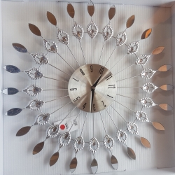 Zegar ścienny srebrny z kryształkami Glamour