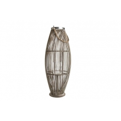 Duży lampion z bambusa brązowy z uchwytem ze sznura