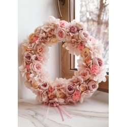 Wianek wiklinowy na drzwi Różowe Kwiaty 40 cm