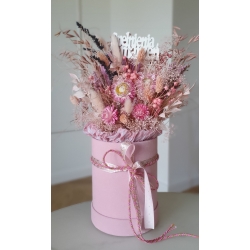 Różowy Flower Box z suszonych kwiatów i traw