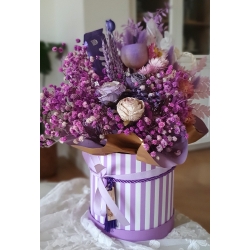 Flower Box z suszonych i stabilizowanych kwiatów dla Nauczyciela L Lawenda
