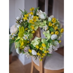 Wianek wiosenny wielkanocny na drzwi Zielony Zając 35 cm