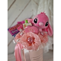 Słodki Flower Box Maskotka Różowa Stich Prezent Komunia