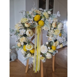 Duży wianek kwiatowy na drzwi Kwiaty i Cytryny 55 cm