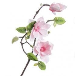Magnolia. Gałązka dekoracyjna Różowa, sztuczne kwiaty 55 cm