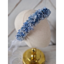 Wianek komunijny na głowę ze stabilizowanych kwiatów Niebieskie Kwiaty