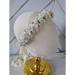 Wianek komunijny na głowę ze stabilizowanej drobnej gipsówki, statycji i glixii. Wieczny wianek