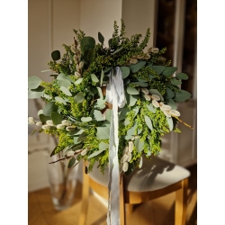 Wianek naturalny na drzwi Eukaliptus i Nawłoć - polska mimoza 45 cm