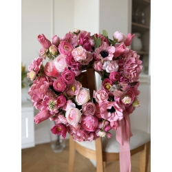 Wianek różowy na drzwi Malinowa Baśń 45 cm