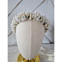 Wianek komunijny na głowę ze stabilizowanej drobnej gipsówki, statycji i glixii. Wieczny wianek