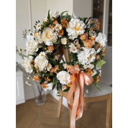 Wianek na drzwi "Melodia Lata" Krem i Pomarańcza 50 cm