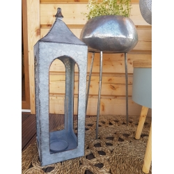 Lampion metalowy szary ze szklanym wkładem na świece