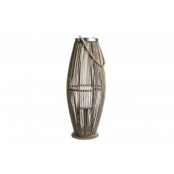 Lampion z bambusa brązowy z uchwytem ze sznura średni