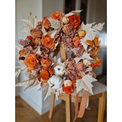 Wianek jesienny na drzwi Dynie Hortensje i Róże 45cm