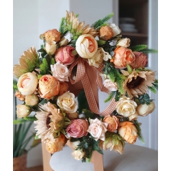 Wianek jesienny na drzwi wiklinowy wianek Słoneczniki i Róże