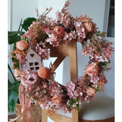 Wianek jesienny wiklinowy na drzwi Dynie, Róże i Grzybki 40 cm