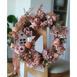 Wianek jesienny wiklinowy na drzwi Dynie, Róże i Grzybki 40 cm