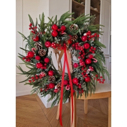 Wieniec zimowy świąteczny stroik na drzwi Boże Narodzenie Czerwień i Zieleń