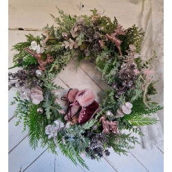 Wianek świąteczny wieniec zimowy na drzwi Różowy 50 cm Dekoracyjne Łyżwy