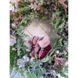 Wianek świąteczny wieniec zimowy na drzwi Różowy 50 cm Dekoracyjne Łyżwy