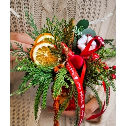 Stroik świąteczny na stół Bożonarodzeniowy Czerwony Pomarańcze cynamon