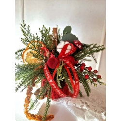 Stroik świąteczny na stół Bożonarodzeniowy Czerwony Pomarańcze cynamon