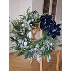 Wieniec zimowy świąteczny bożonarodzeniowy na drzwi Srebro Granat Granatowy