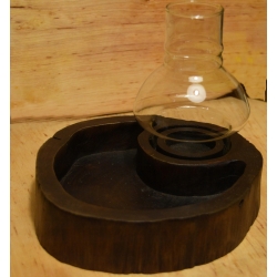 Drewniana podstawka teak ze szkłem świecznik